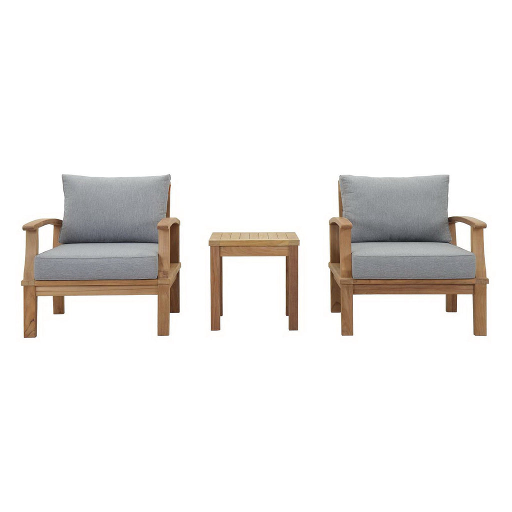 Marina 3 Piece Outdoor Patio Teak Set - Natural Gray (2 Armchairs, Side Table)