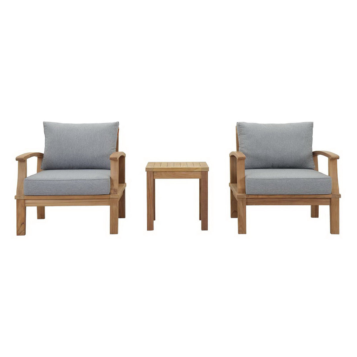 Marina 3 Piece Outdoor Patio Teak Set - Natural Gray (2 Armchairs, Side Table)