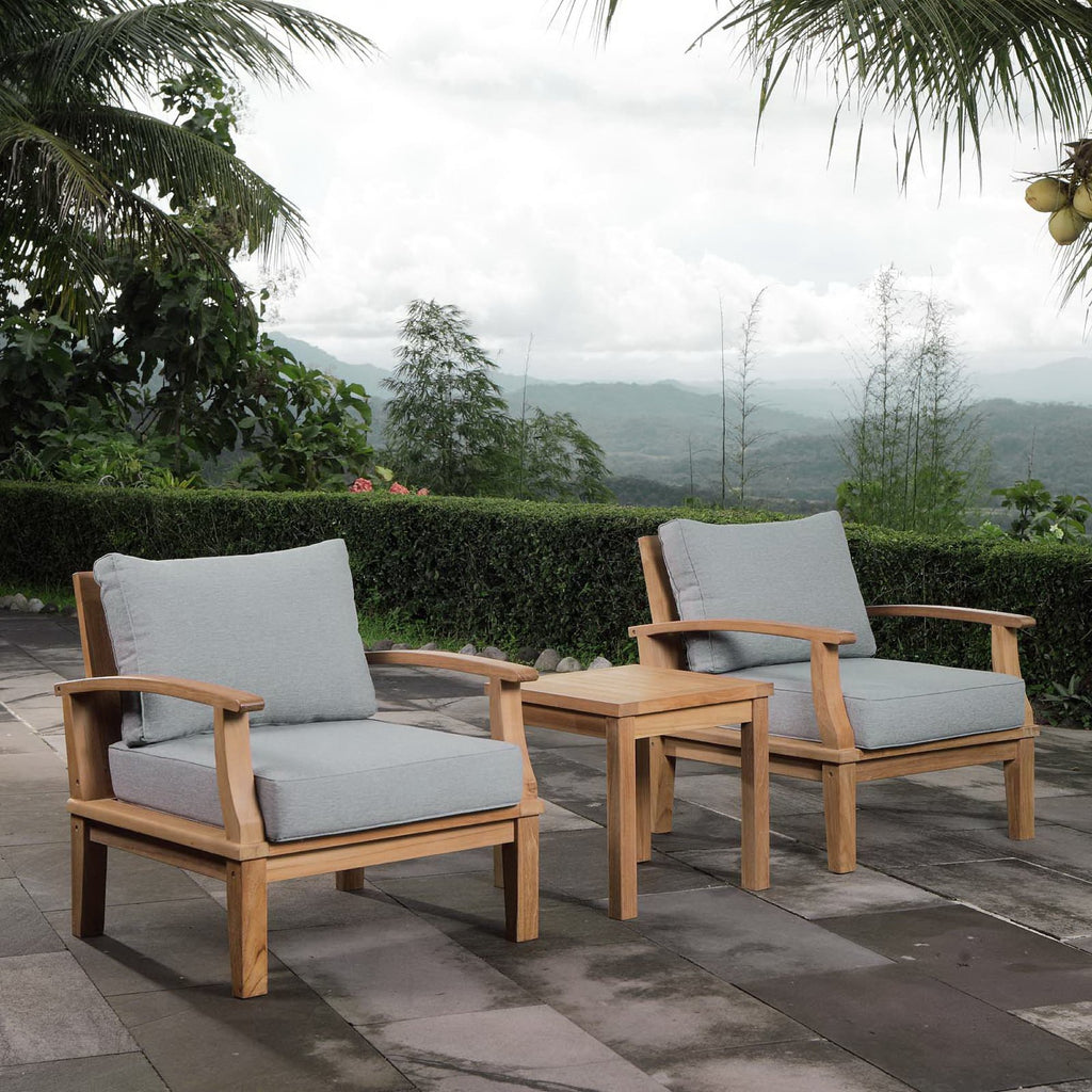 Marina 3 Piece Outdoor Patio Teak Set - Natural Gray (2 Armchairs, Side Table)