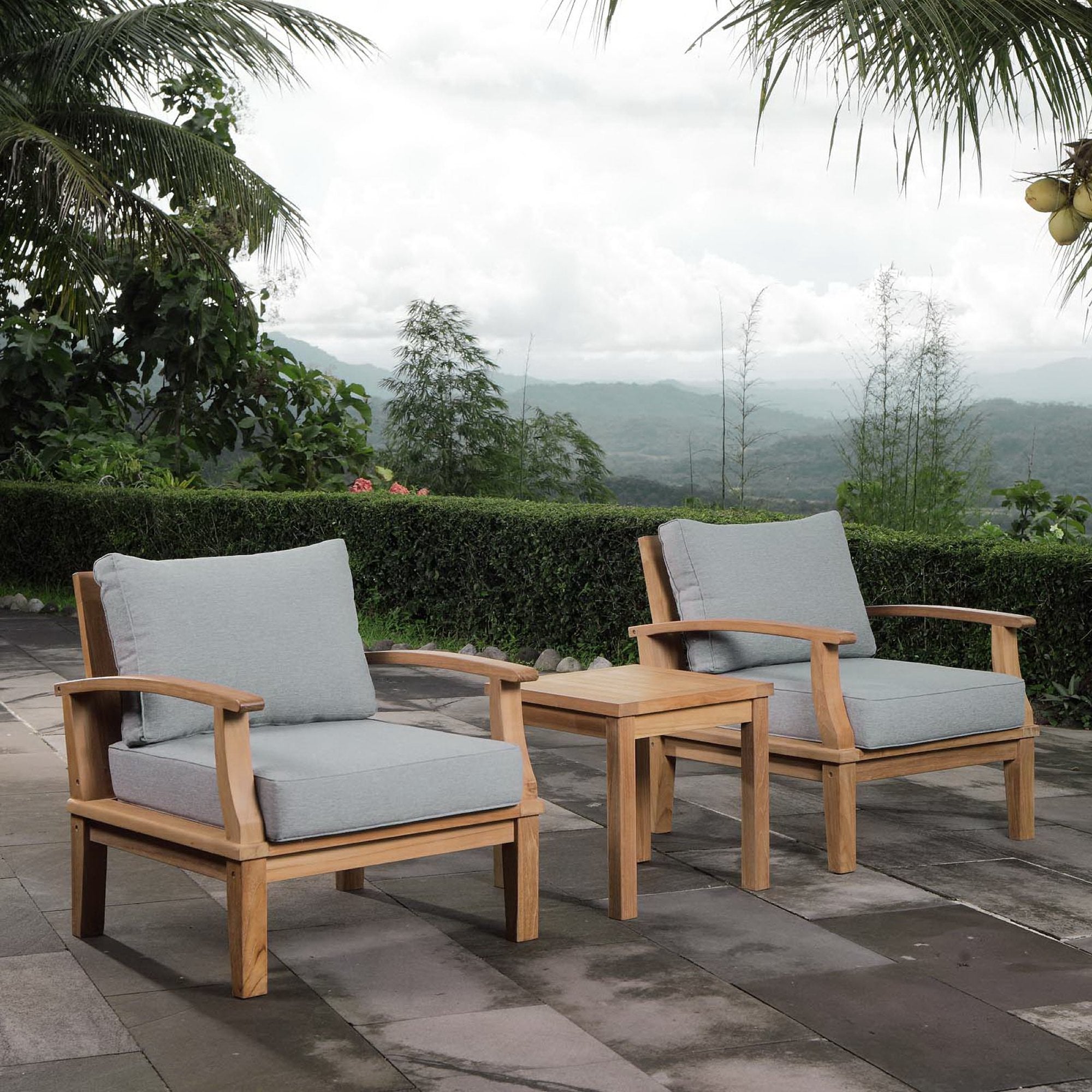 Marina 3 Piece Outdoor Patio Teak Set - Natural Gray (2 Armchairs, Side Table)