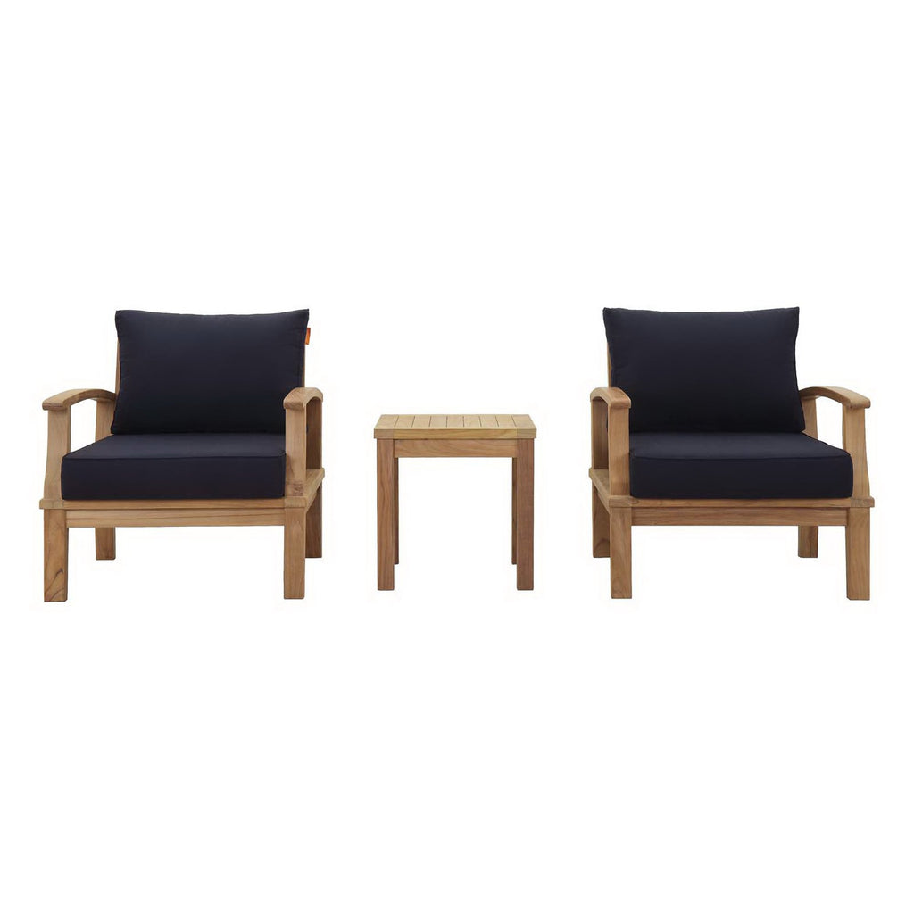 Marina 3 Piece Outdoor Patio Teak Set - Natural Navy (2 Armchairs, Side Table)