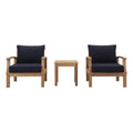 Marina 3 Piece Outdoor Patio Teak Set - Natural Navy (2 Armchairs, Side Table)