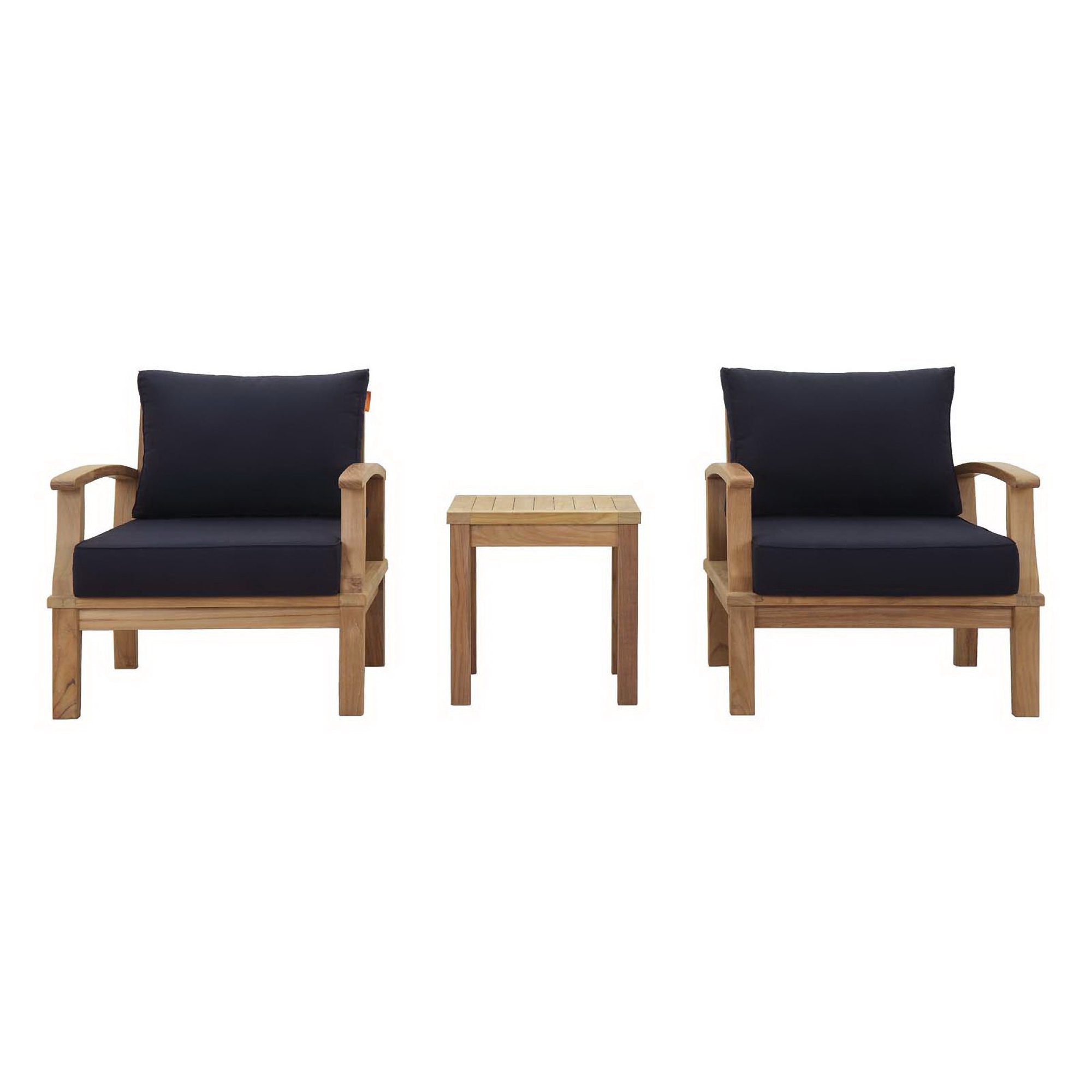 Marina 3 Piece Outdoor Patio Teak Set - Natural Navy (2 Armchairs, Side Table)