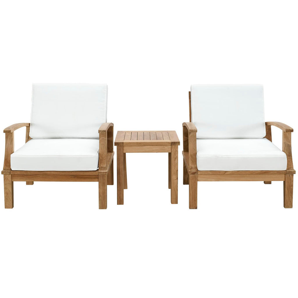 Marina 3 Piece Outdoor Patio Teak Set - Natural White (2 Armchairs, Side Table)