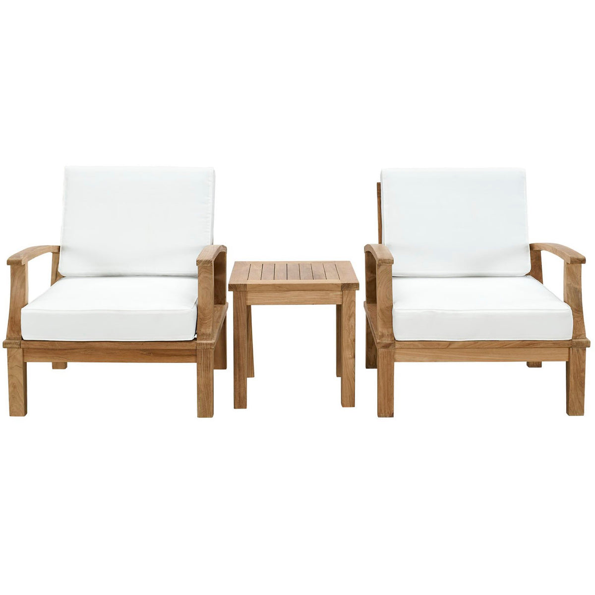 Marina 3 Piece Outdoor Patio Teak Set - Natural White (2 Armchairs, Side Table)
