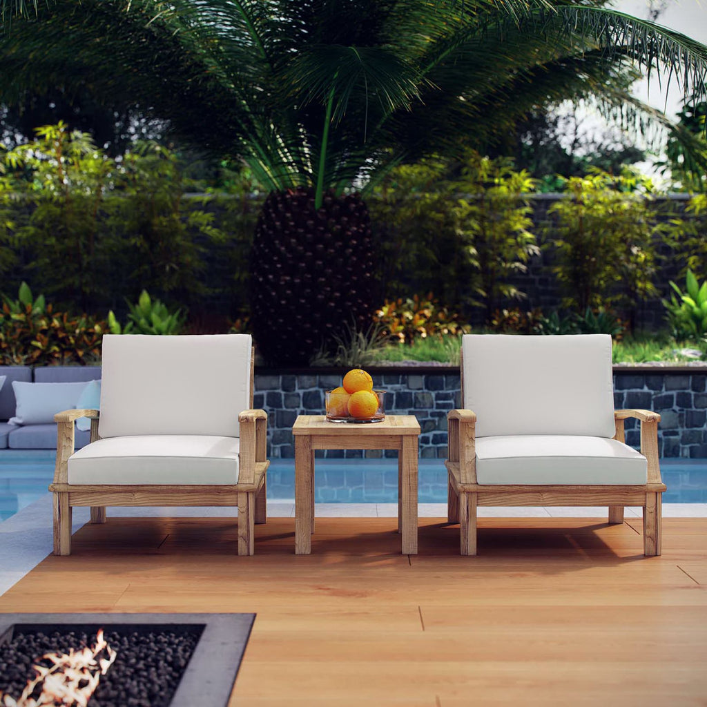 Marina 3 Piece Outdoor Patio Teak Set - Natural White (2 Armchairs, Side Table)