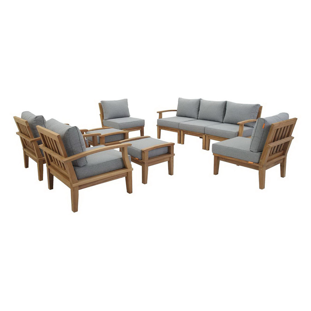 Marina 9 Piece Outdoor Patio Teak Set - Natural Gray