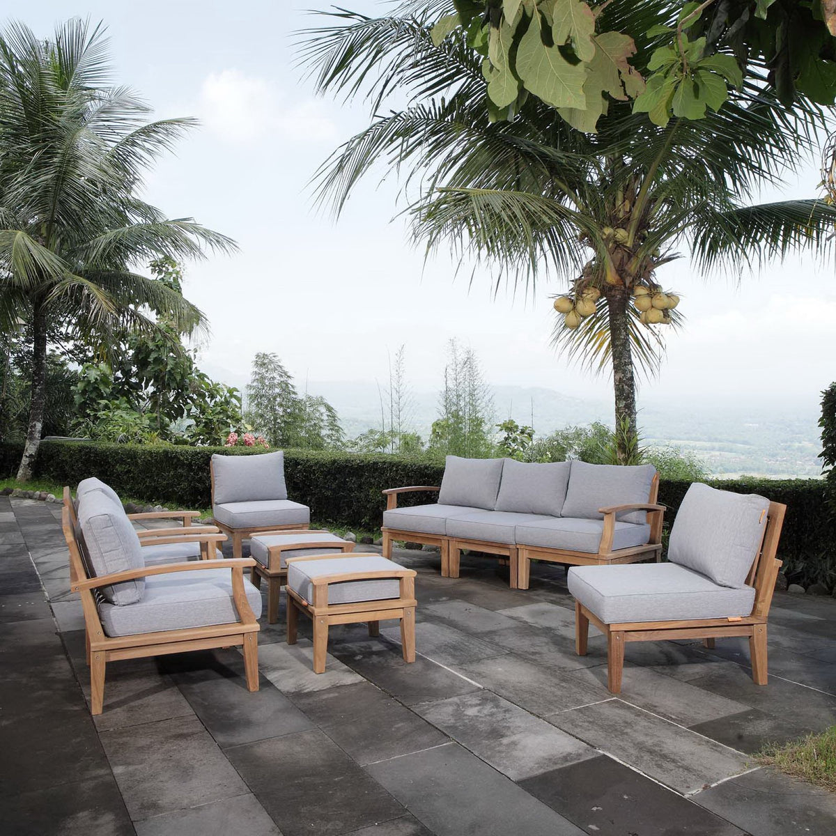 Marina 9 Piece Outdoor Patio Teak Set - Natural Gray