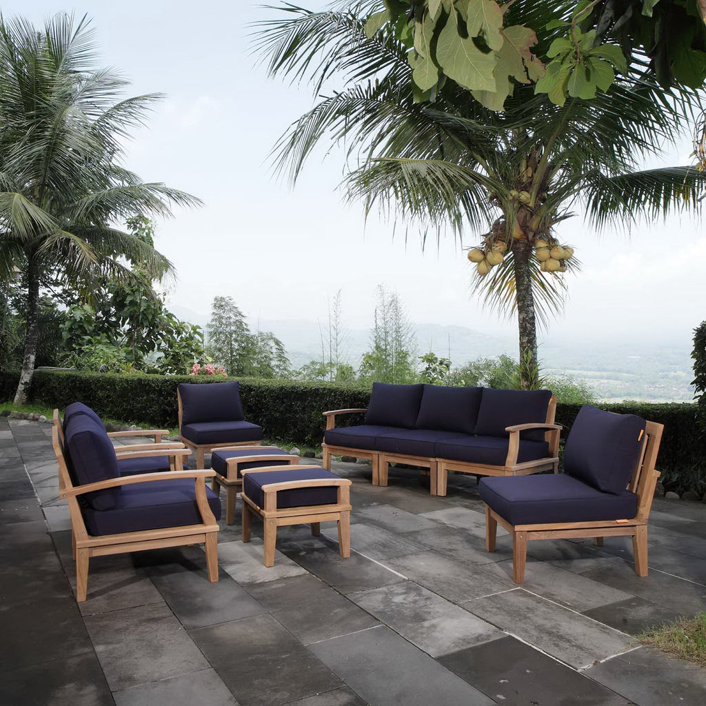 Marina 9 Piece Outdoor Patio Teak Set - Natural Navy