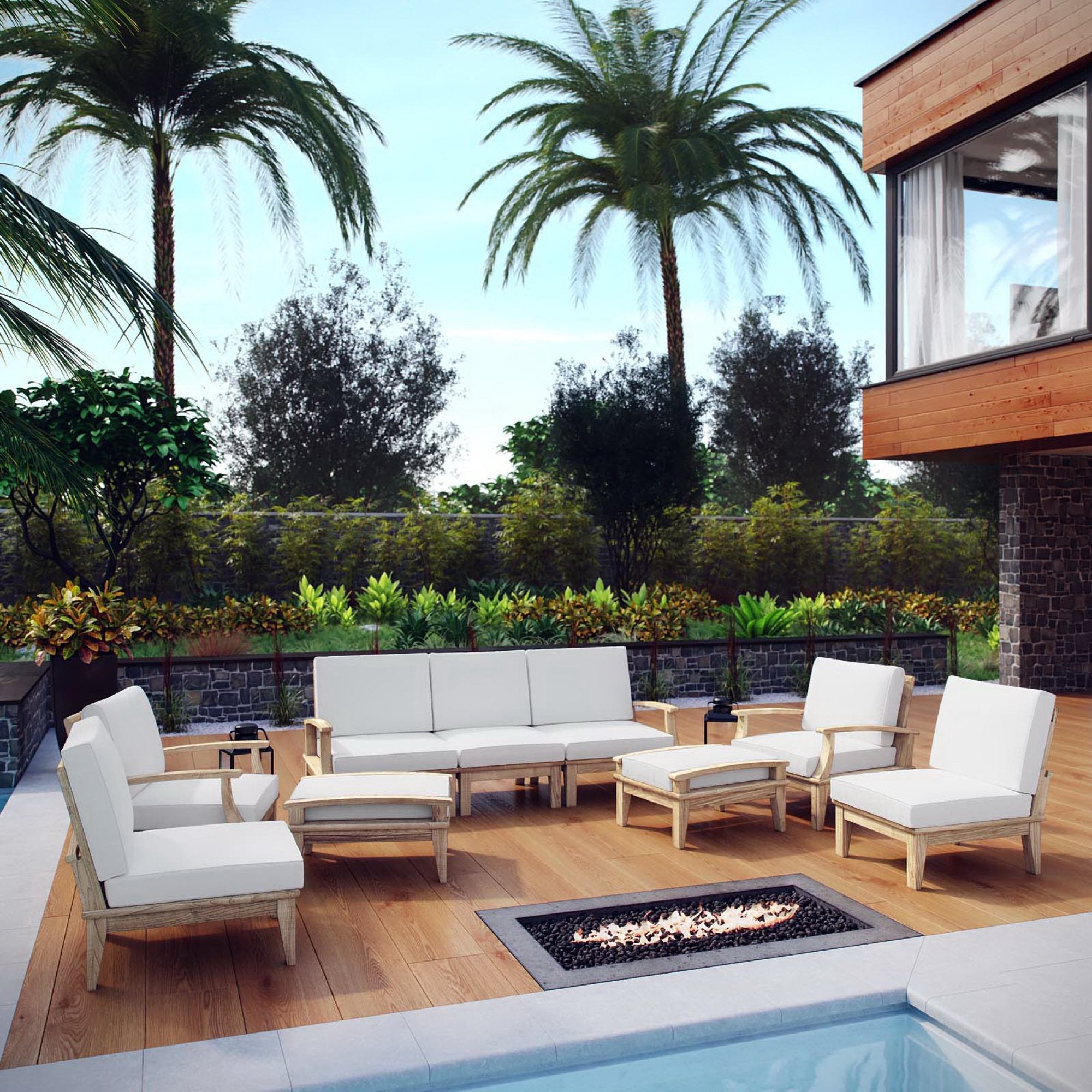 Marina 9 Piece Outdoor Patio Teak Set - Natural White