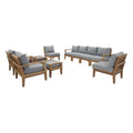Marina 10 Piece Outdoor Patio Teak Set - Natural Gray (2 Armchairs, Left-Arm Sofa, 4 Sofas, 2 Ottomans, Right-Arm Sofa)