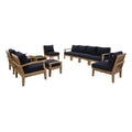 Marina 10 Piece Outdoor Patio Teak Set - Natural Navy (2 Armchairs, Left-Arm Sofa, 4 Sofas, 2 Ottomans, Right-Arm Sofa)
