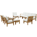 Marina 10 Piece Outdoor Patio Teak Set - Natural White (2 Armchairs, Left-Arm Sofa, 4 Sofas, 2 Ottomans, Right-Arm Sofa)