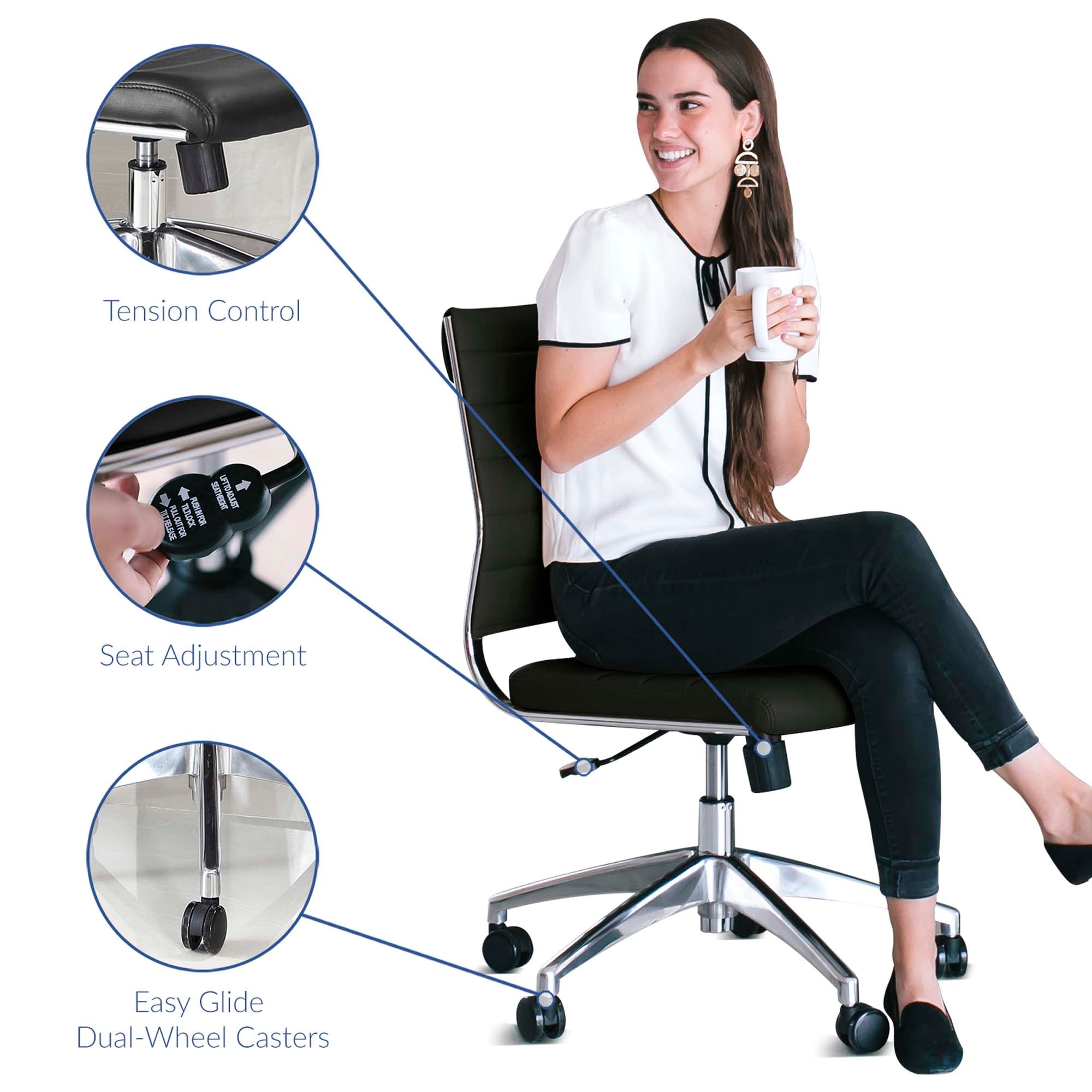 Jive Armless Mid Back Office Chair - Black