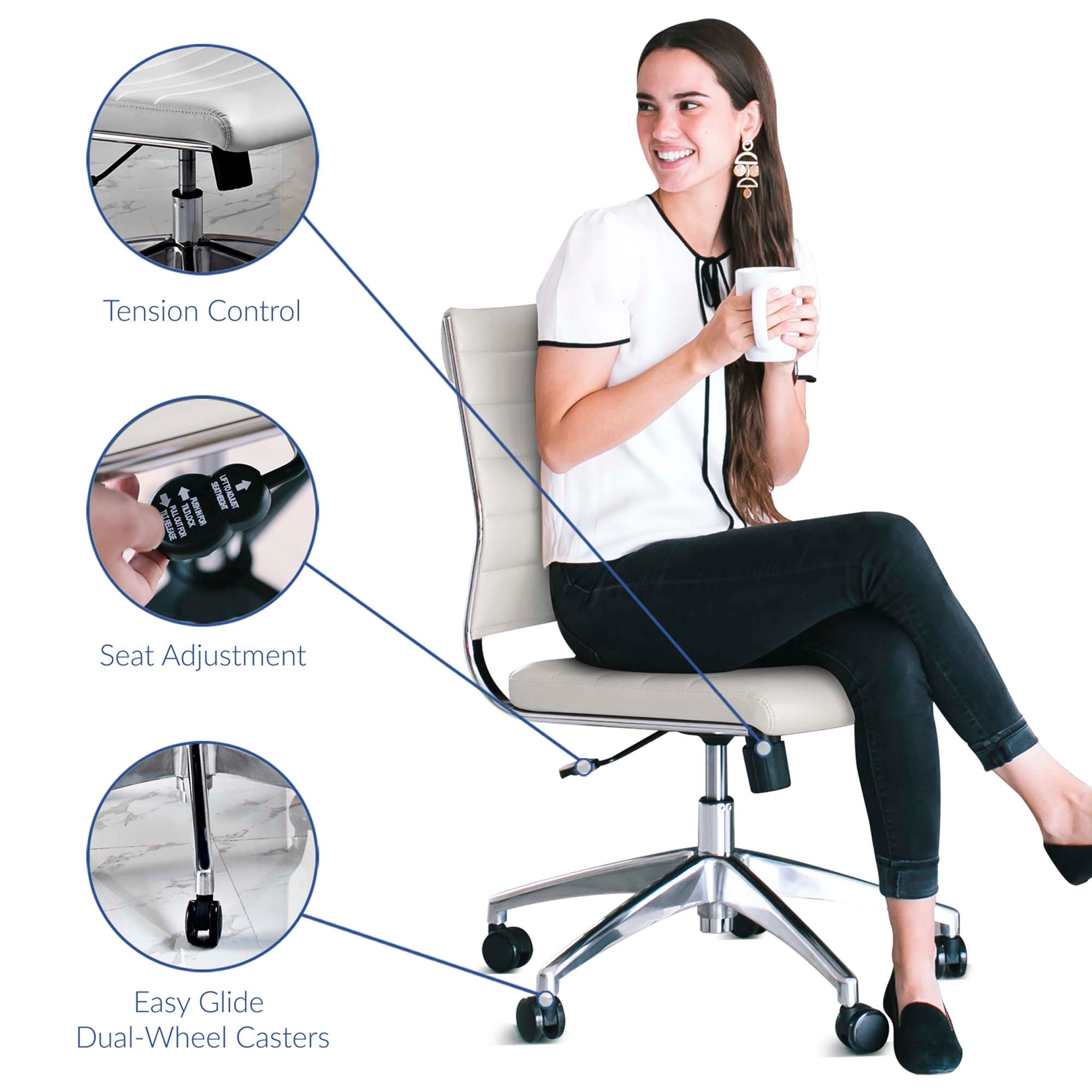 Jive Armless Mid Back Office Chair - White