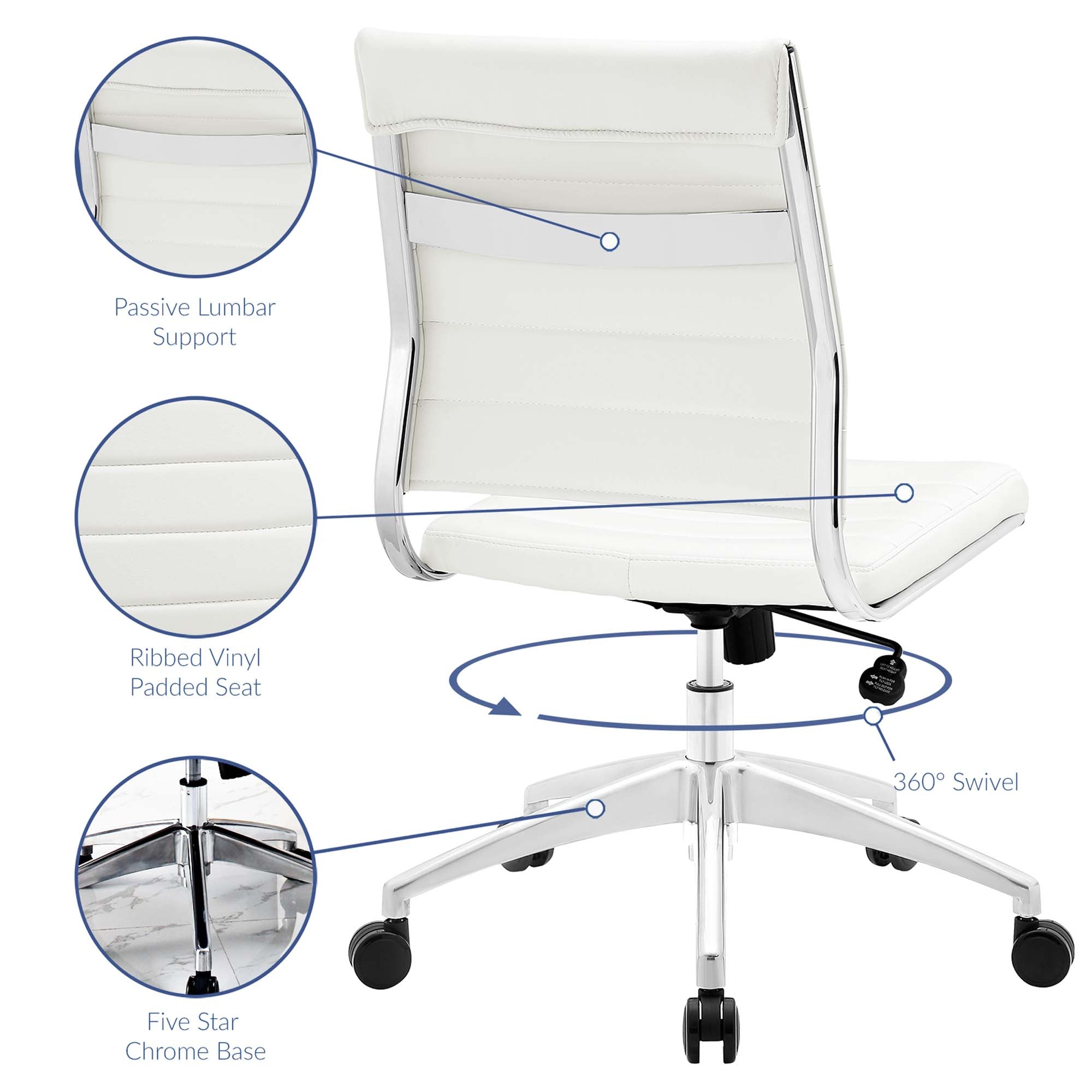 Jive Armless Mid Back Office Chair - White