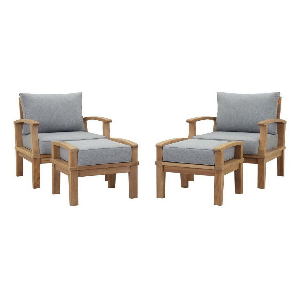 Marina 4 Piece Outdoor Patio Teak Set - Natural Gray (2 Armchairs, 2 Ottomans)