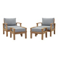 Marina 4 Piece Outdoor Patio Teak Set - Natural Gray (2 Armchairs, 2 Ottomans)