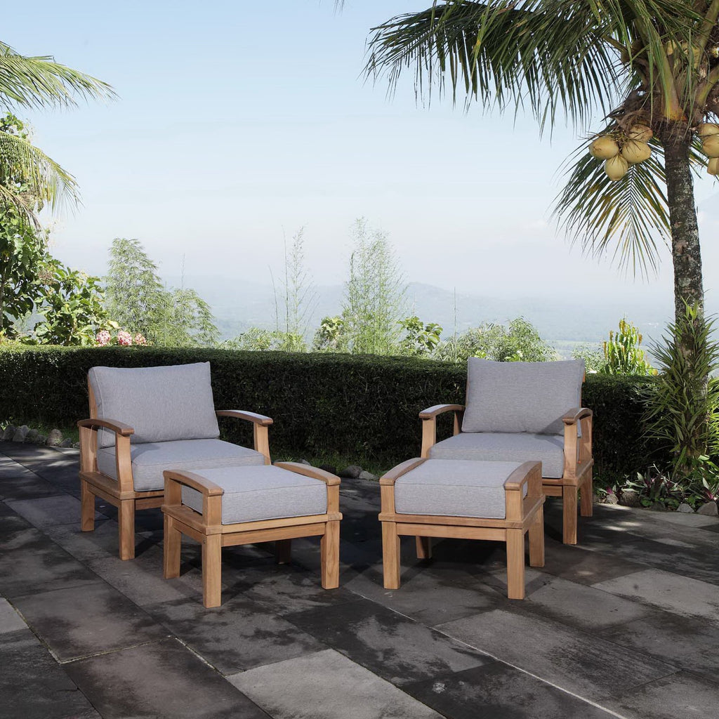 Marina 4 Piece Outdoor Patio Teak Set - Natural Gray (2 Armchairs, 2 Ottomans)