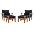 Marina 4 Piece Outdoor Patio Teak Set - Natural Navy (2 Armchairs, 2 Ottomans)
