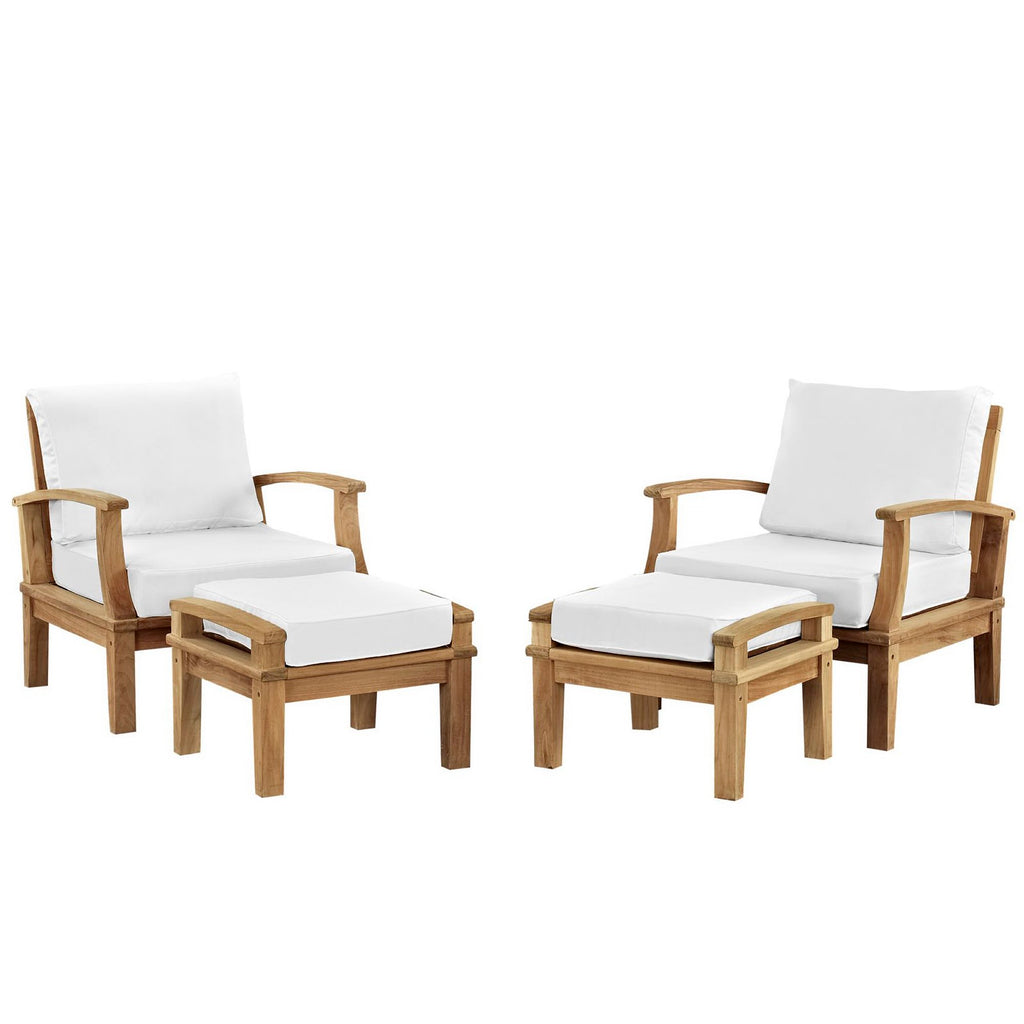 Marina 4 Piece Outdoor Patio Teak Set - Natural White (2 Armchairs, 2 Ottomans)