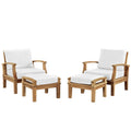 Marina 4 Piece Outdoor Patio Teak Set - Natural White (2 Armchairs, 2 Ottomans)