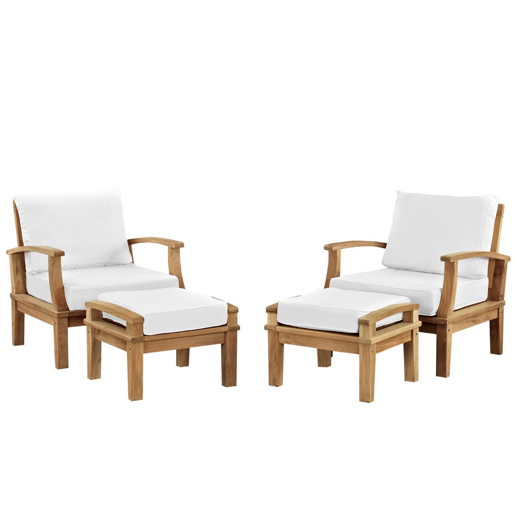 Marina 4 Piece Outdoor Patio Teak Set - Natural White (2 Armchairs, 2 Ottomans)
