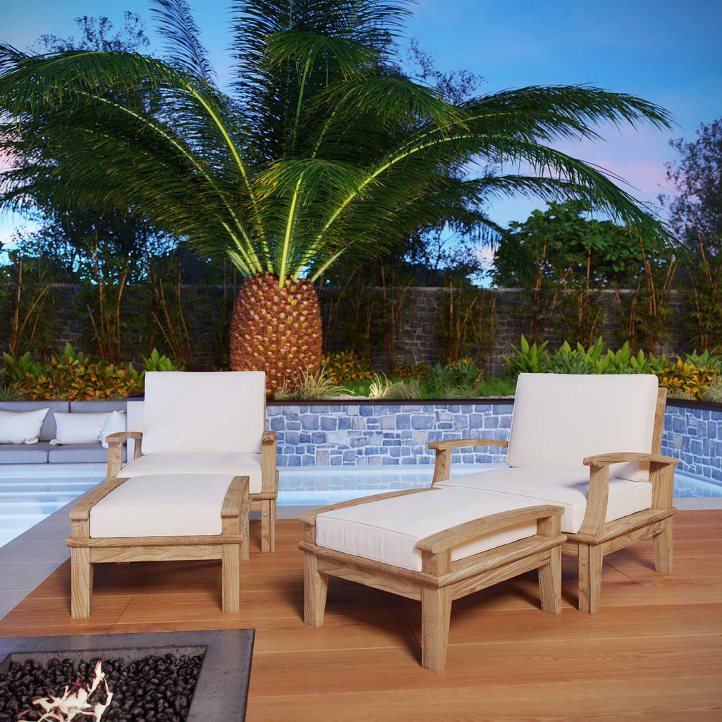 Marina 4 Piece Outdoor Patio Teak Set - Natural White (2 Armchairs, 2 Ottomans)