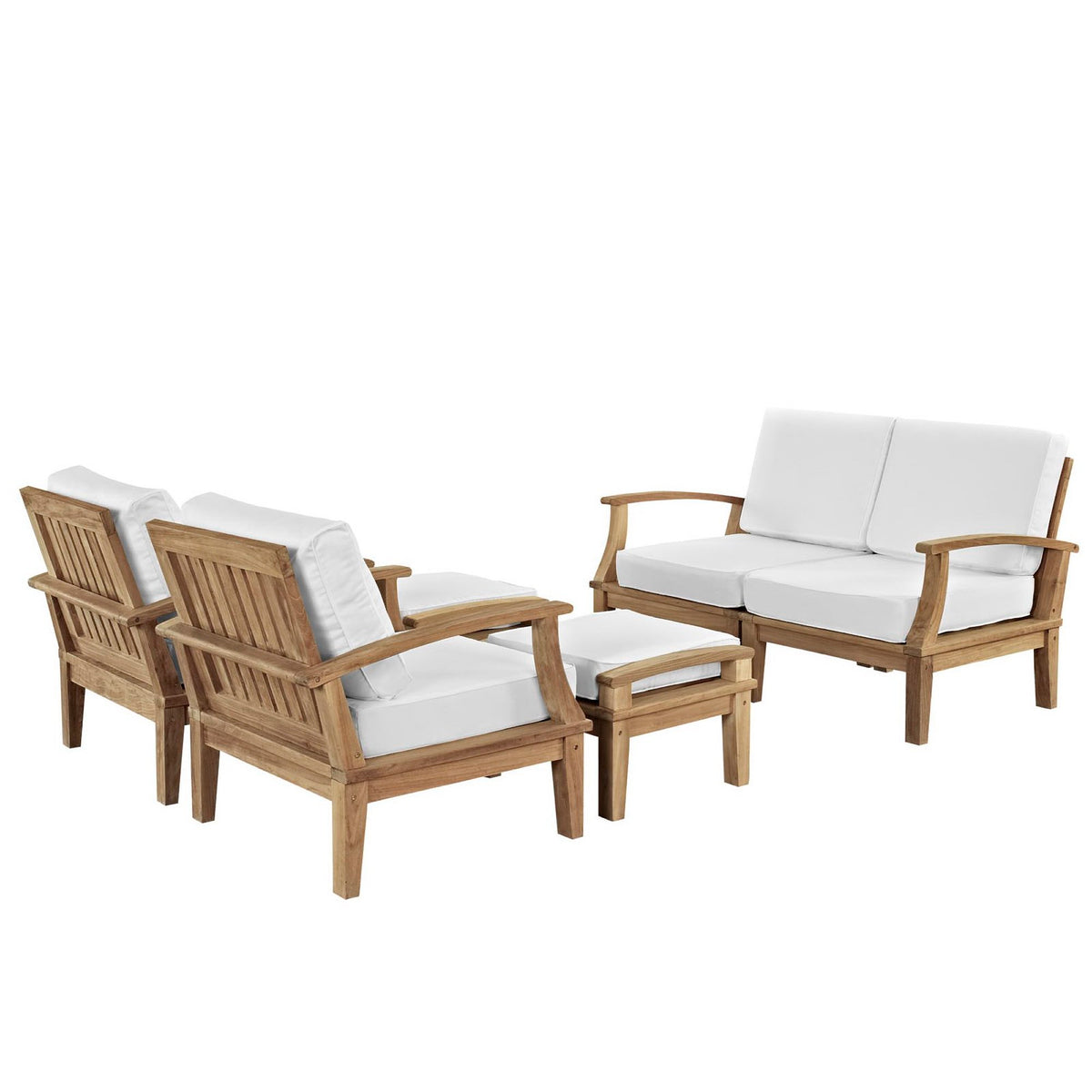 Marina 6 Piece Outdoor Patio Teak Set - Natural White (2 Armchairs, Left-Arm Sofa, 2 Ottomans, Right-Arm Sofa)