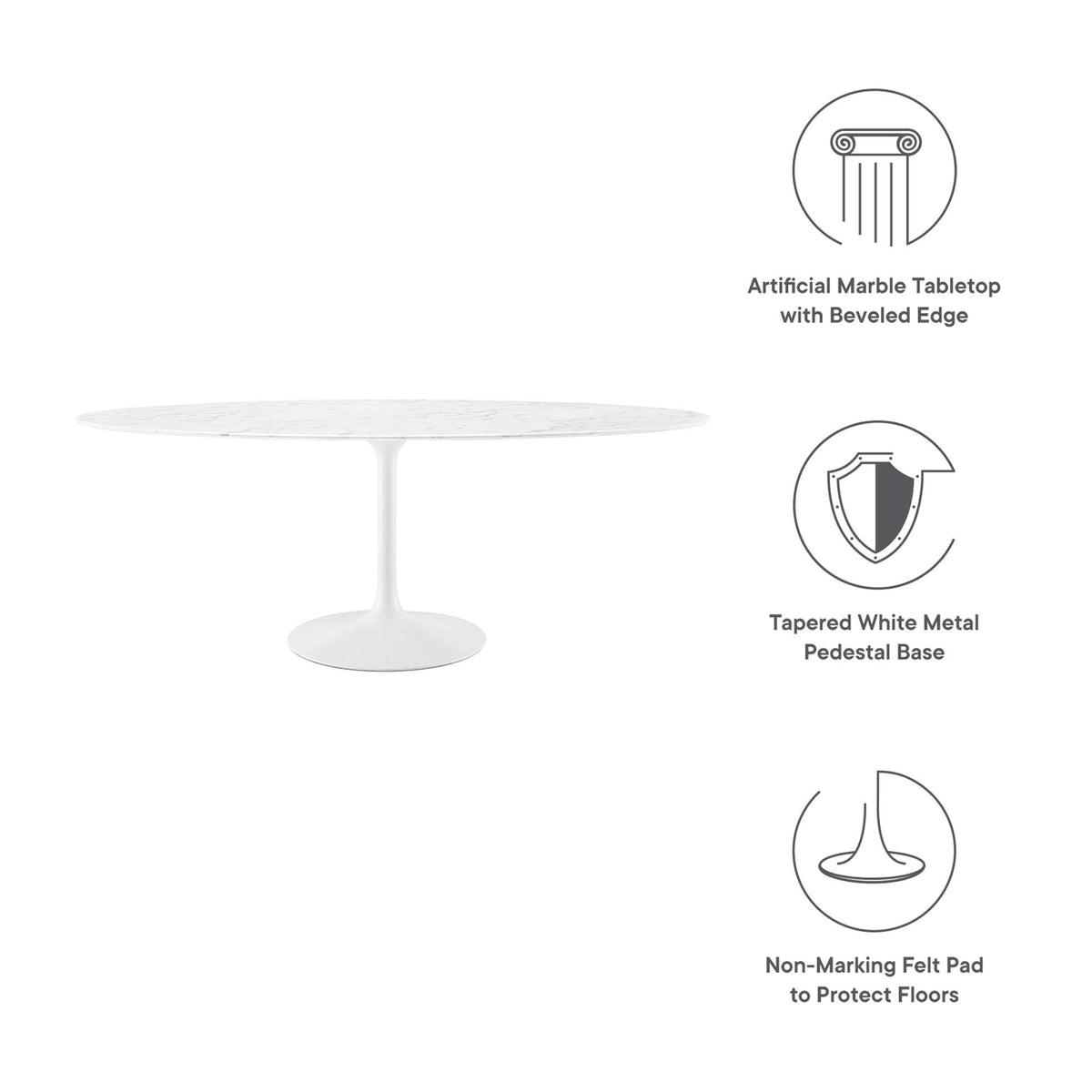 Lippa 78" Oval Faux Marble Dining Table - White