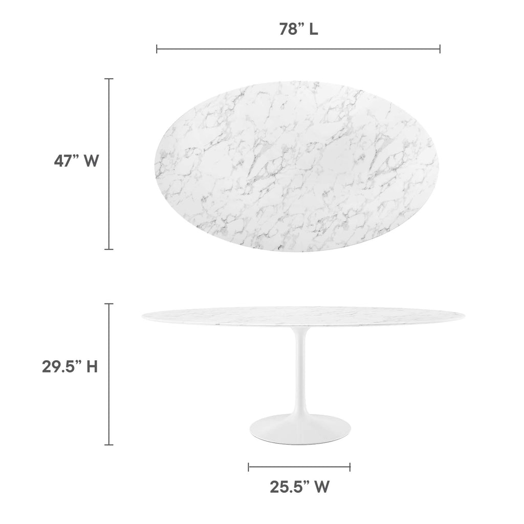 Lippa 78" Oval Faux Marble Dining Table - White