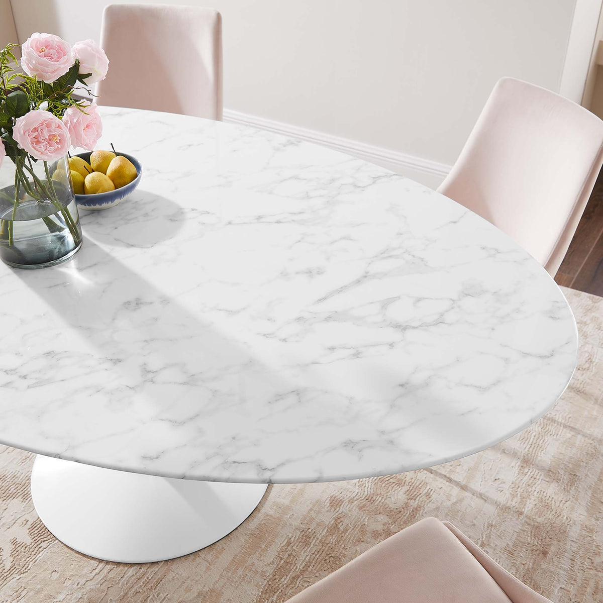 Lippa 78" Oval Faux Marble Dining Table - White