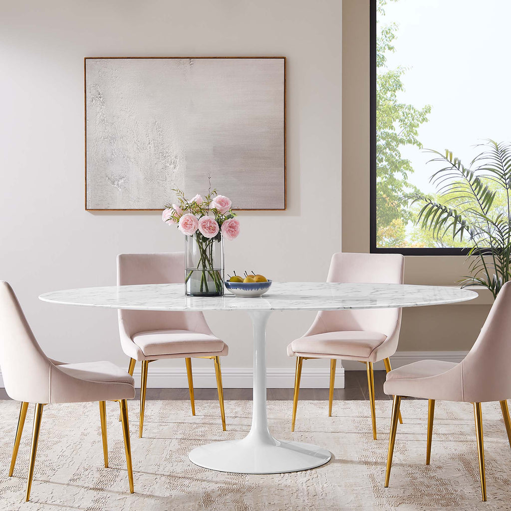 Lippa 78" Oval Faux Marble Dining Table - White