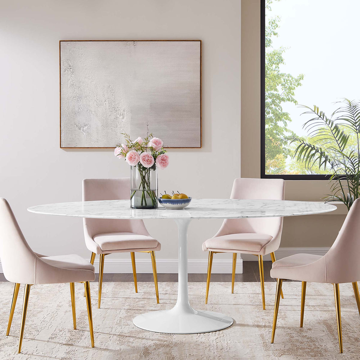 Lippa 78" Oval Faux Marble Dining Table - White