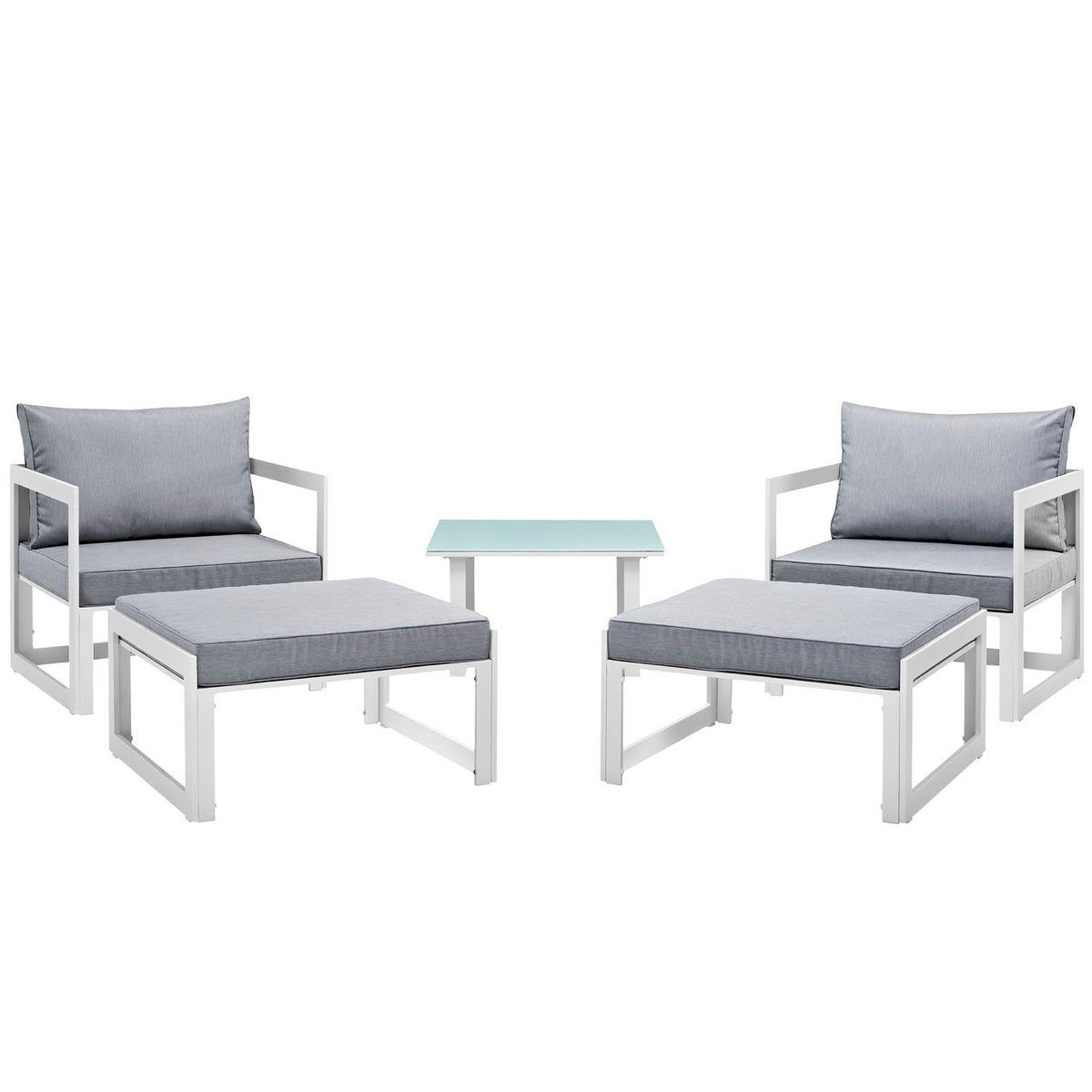 Fortuna 5 Piece Outdoor Patio Sectional Sofa Set - White Gray
