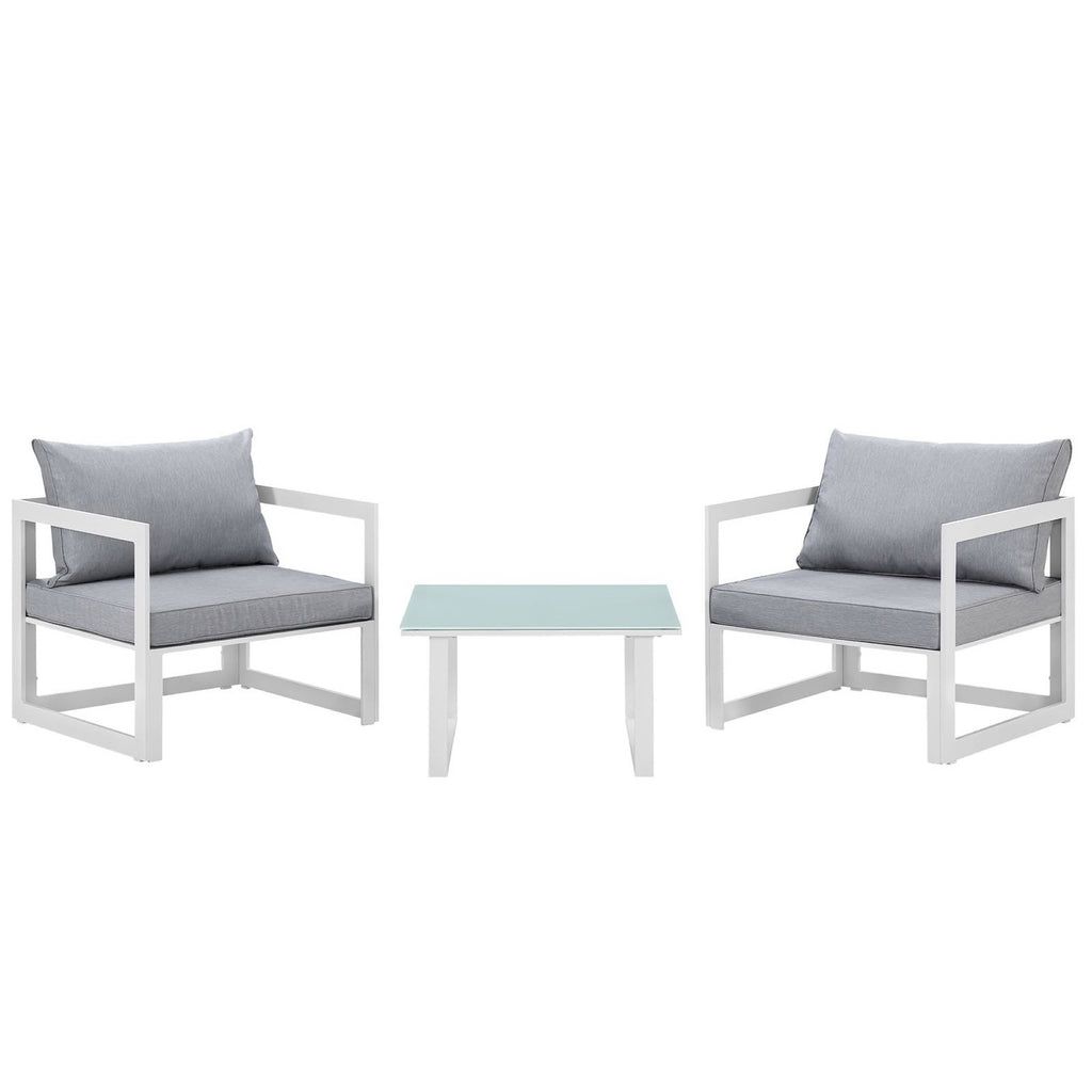 Fortuna 3 Piece Outdoor Patio Sectional Sofa Set - White Gray