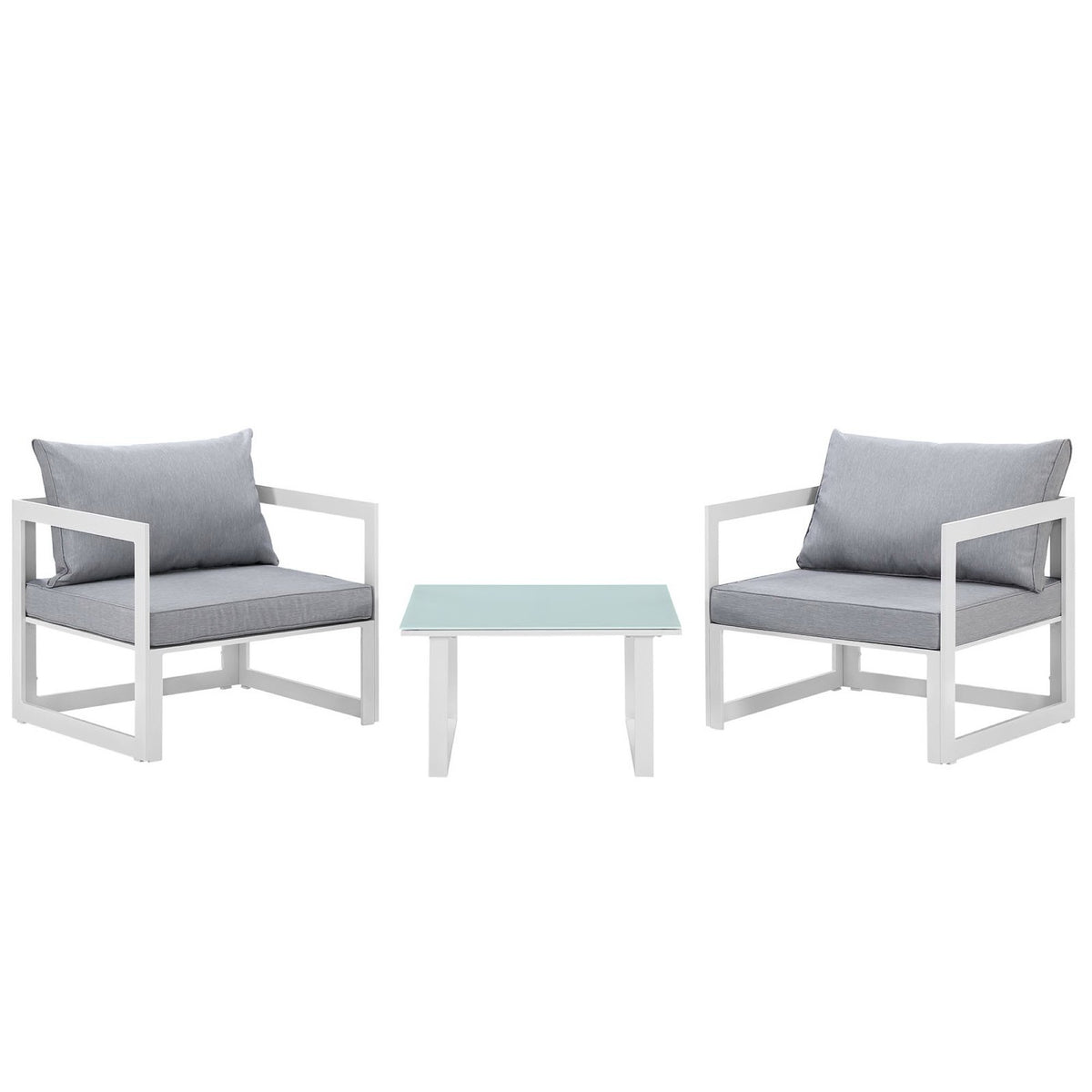 Fortuna 3 Piece Outdoor Patio Sectional Sofa Set - White Gray