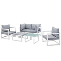 Fortuna 6 Piece Outdoor Patio Sectional Sofa Set - White Gray (2 Corners, Ottoman, Side Table, 2 Sofas)