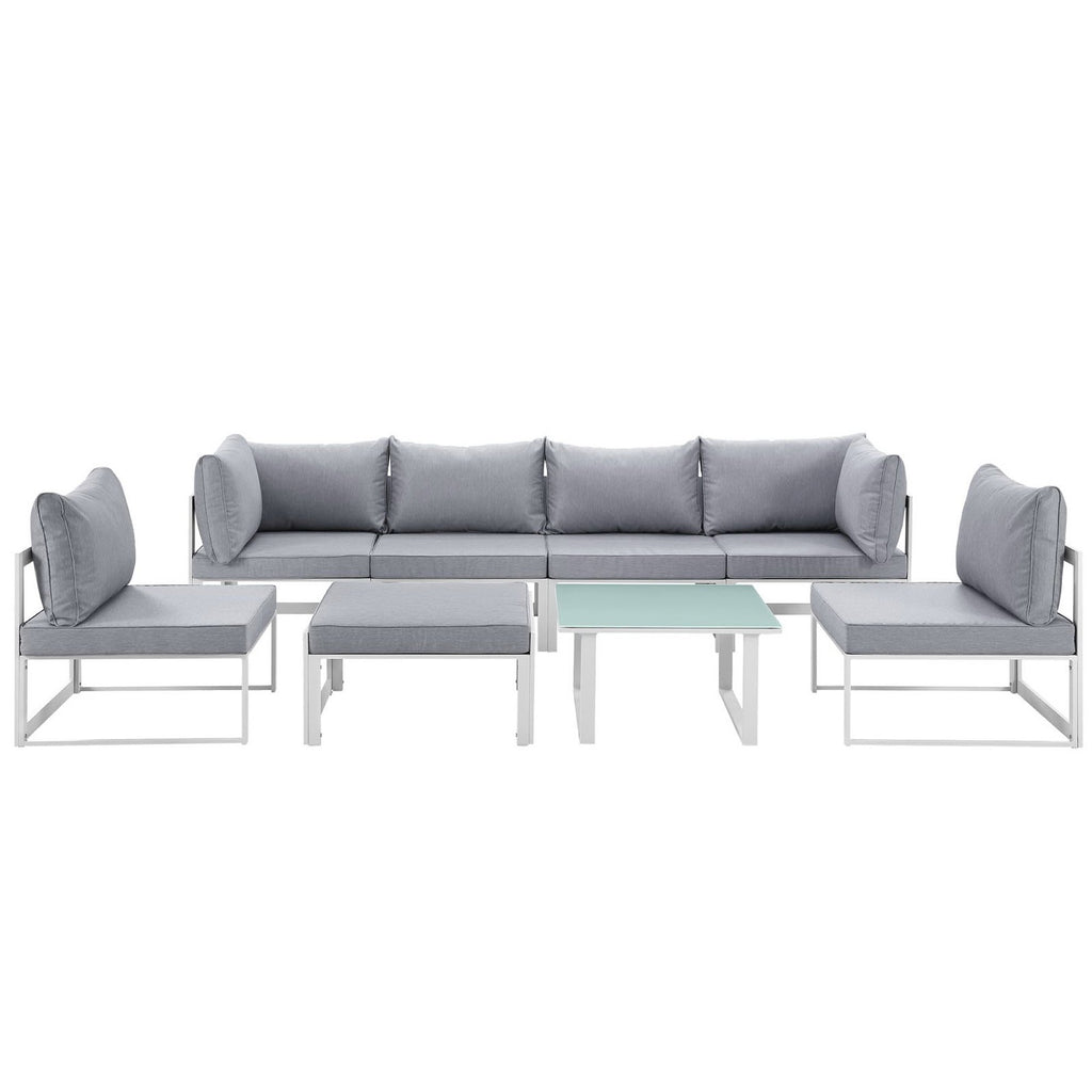 Fortuna 8 Piece Outdoor Patio Sectional Sofa Set - White Gray (4 Centers, 2 Corners, Ottoman, Side Table)