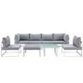 Fortuna 8 Piece Outdoor Patio Sectional Sofa Set - White Gray (4 Centers, 2 Corners, Ottoman, Side Table)