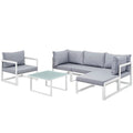 Fortuna 6 Piece Outdoor Patio Sectional Sofa Set - White Gray (Center, 2 Corners, Ottoman, Side Table, Sofa)
