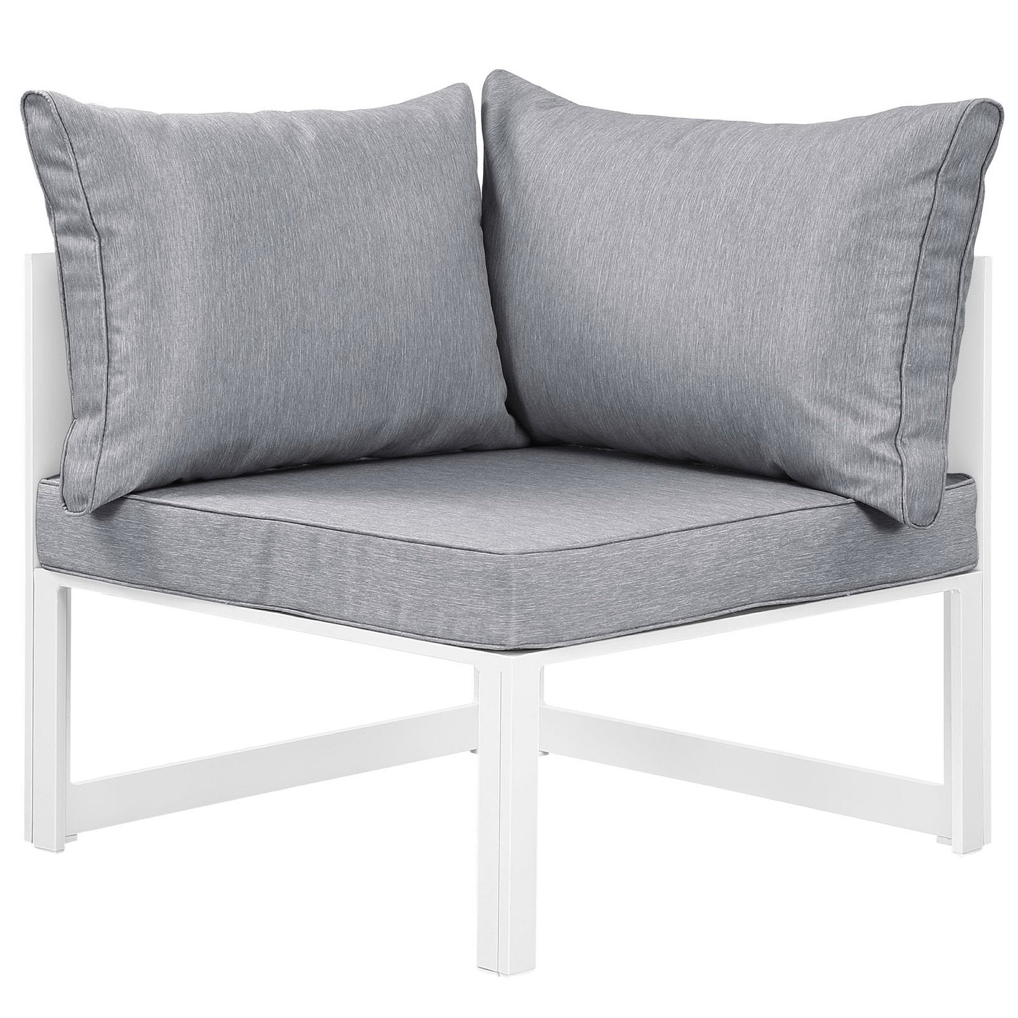Fortuna 6 Piece Outdoor Patio Sectional Sofa Set - White Gray (Center, 2 Corners, Ottoman, Side Table, Sofa)