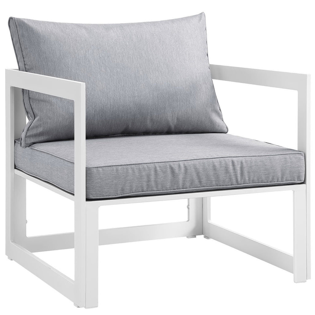 Fortuna 6 Piece Outdoor Patio Sectional Sofa Set - White Gray (Center, 2 Corners, Ottoman, Side Table, Sofa)