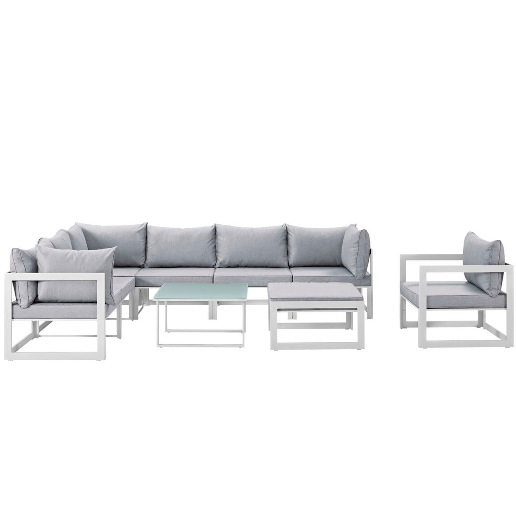 Fortuna 9 Piece Outdoor Patio Sectional Sofa Set - White Gray