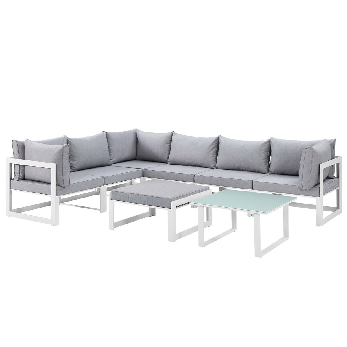 Fortuna 8 Piece Outdoor Patio Sectional Sofa Set - White Gray (3 Centers, 3 Corners, Ottoman, Side table)