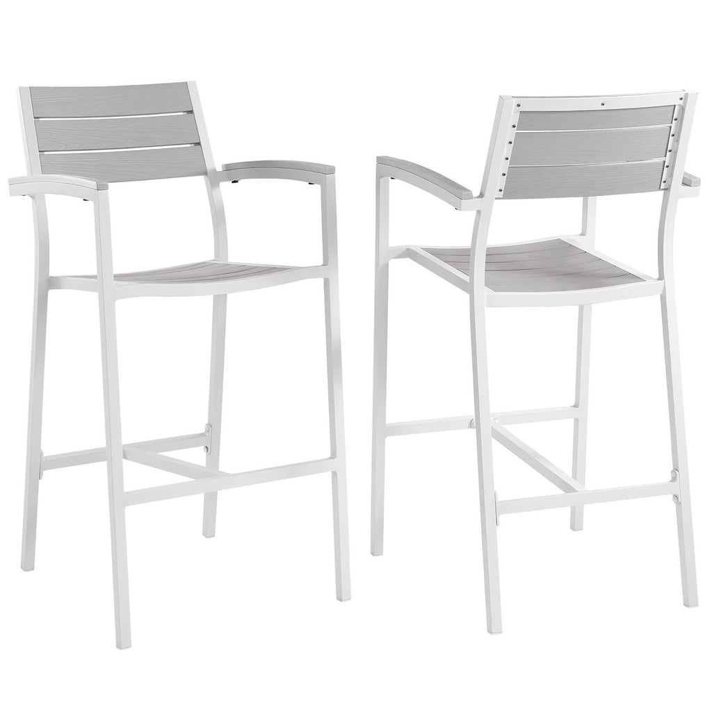 Maine Outdoor Patio Bar Stool Set of 2 - White Light Gray