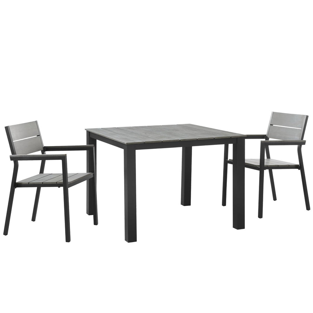Maine 3 Piece Outdoor Patio Dining Set - Brown Gray (2 Dining Armchairs, Dining Table)