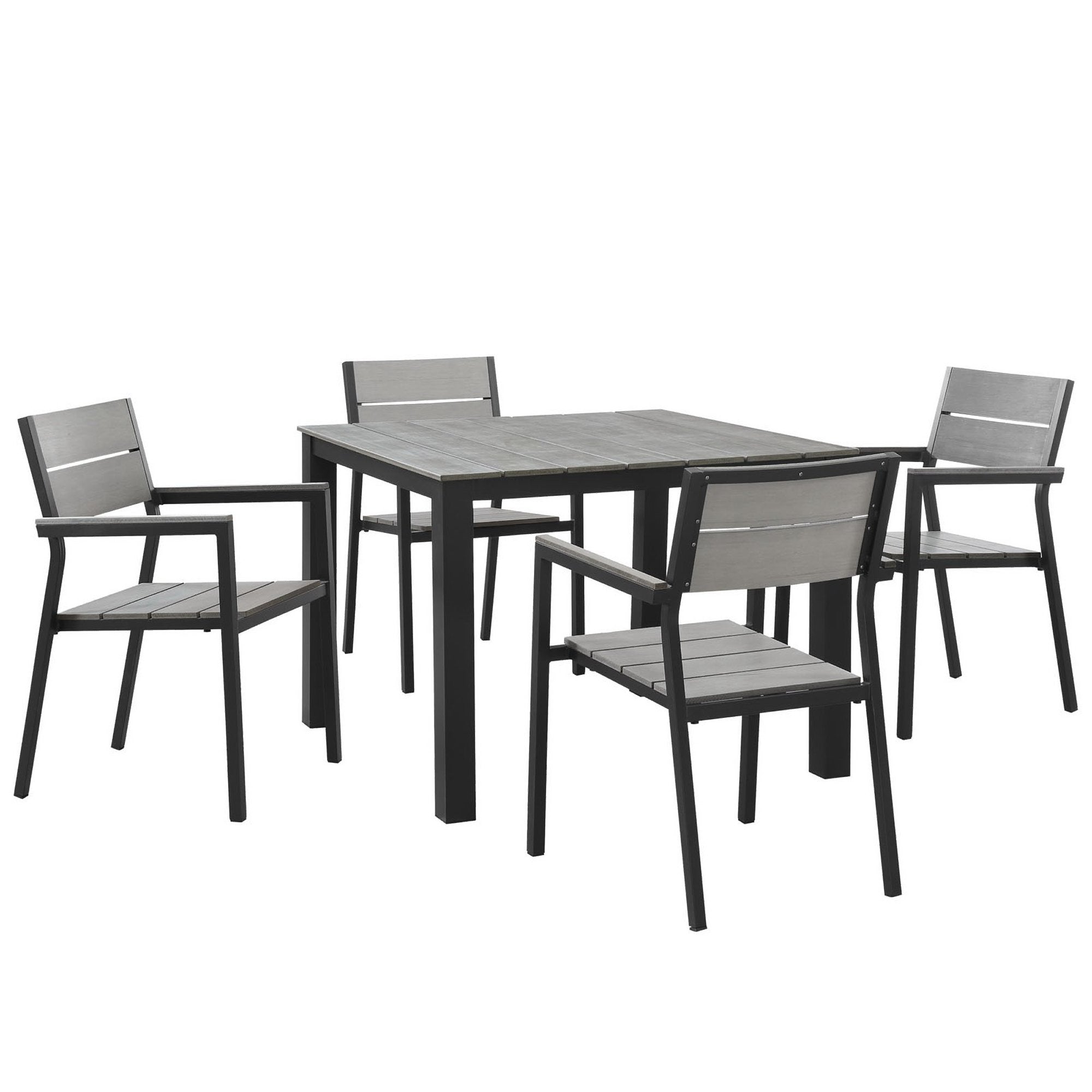 Maine 5 Piece Outdoor Patio Dining Set - Brown Gray (EEI-1745-BRN-GRY-SET)