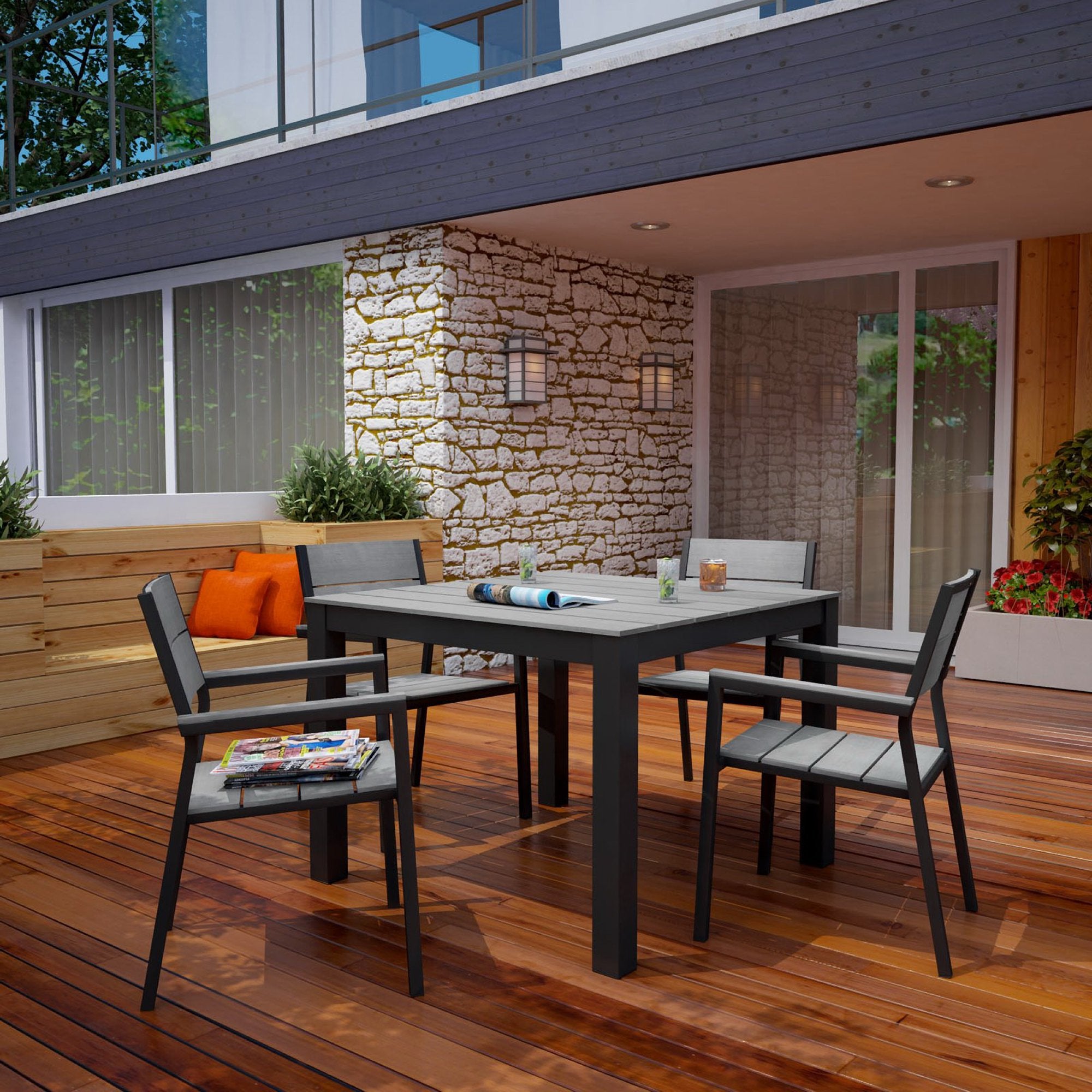Maine 5 Piece Outdoor Patio Dining Set - Brown Gray (EEI-1745-BRN-GRY-SET)
