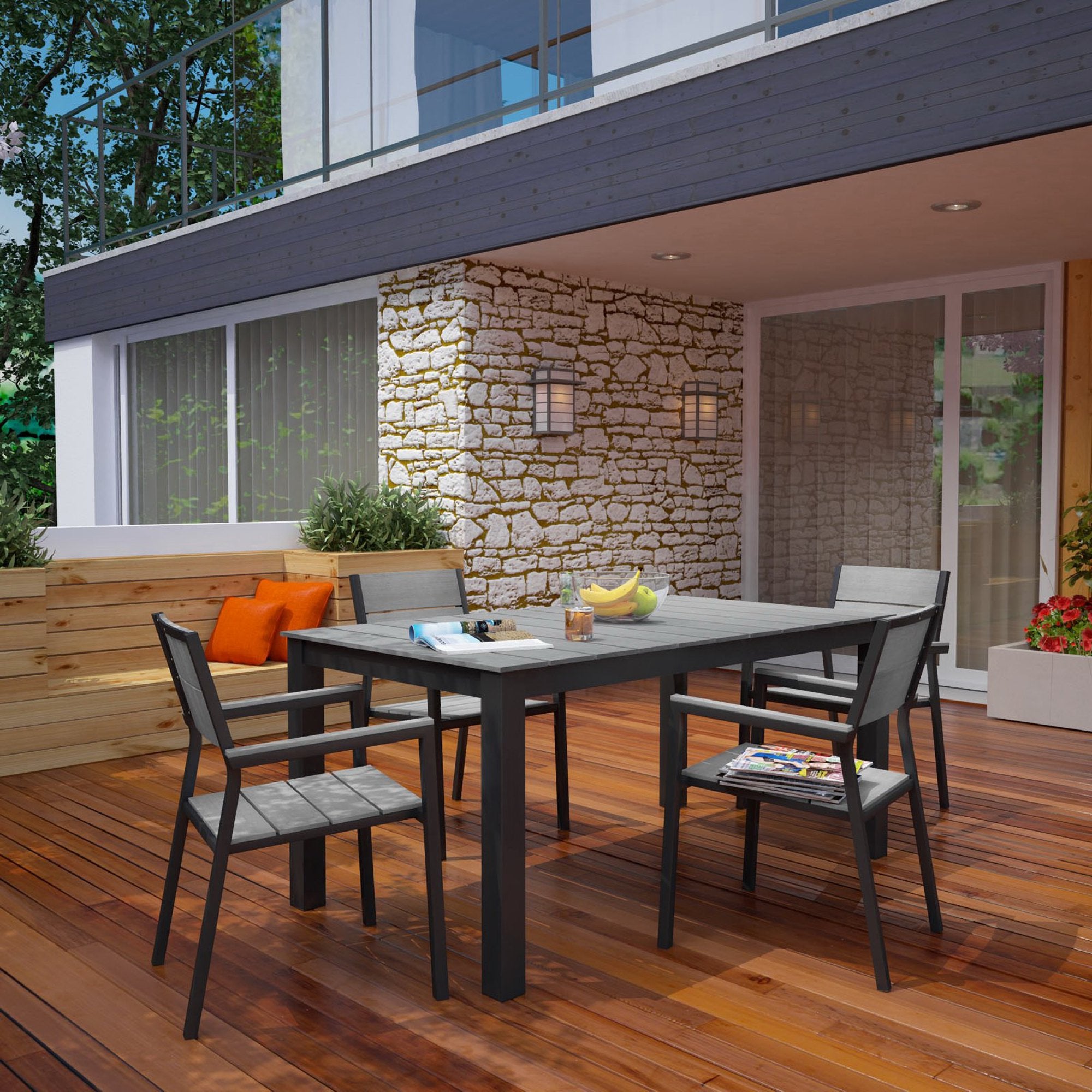 Maine 5 Piece Outdoor Patio Dining Set - Brown Gray (EEI-1747-BRN-GRY-SET)